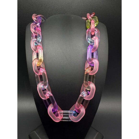 Rainbow Translucent Cable Link Transparent Acrylic Chain Link Necklace 18” - Picture 3 of 10